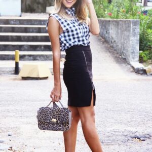 Look do Dia: Saia lápis e Xadrez